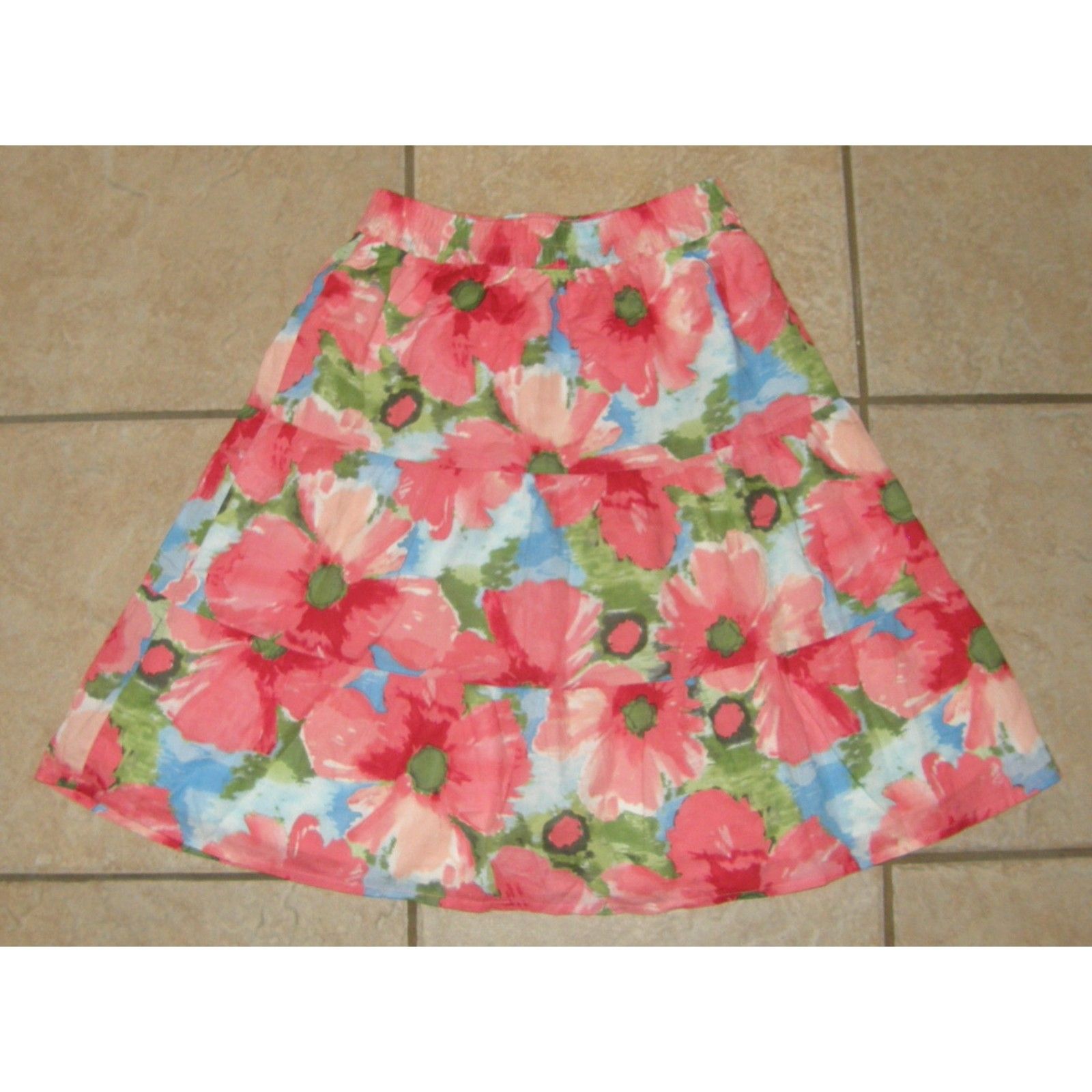 Gymboree Girls Sz 12 Bright Floral Elastic Waist Lined Cotton Tiered Boho Skirt
